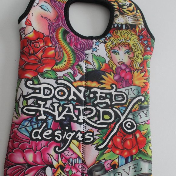 Ed Hardy Neoprene Reusable Wine 2-Bottle Tote Bag - Picture 1 of 5